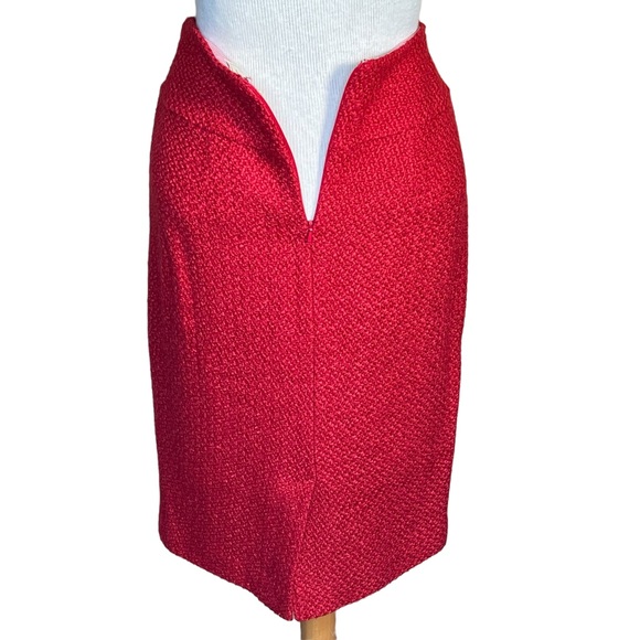 Anthropologie Moulinette Soeurs Red Boucle Tweed Wool. Blend Pencil Skirt Size 6 - Picture 5 of 10